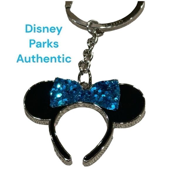 Disney Parks sparkly keychain zipper pull bag charm blue & silver - Picture 1 of 9